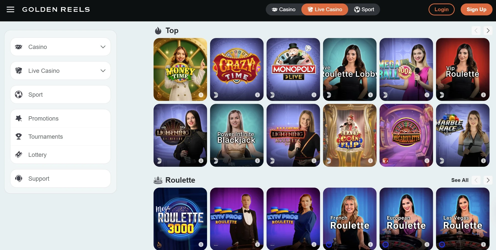 Live Dealer Casino at Golden Reels